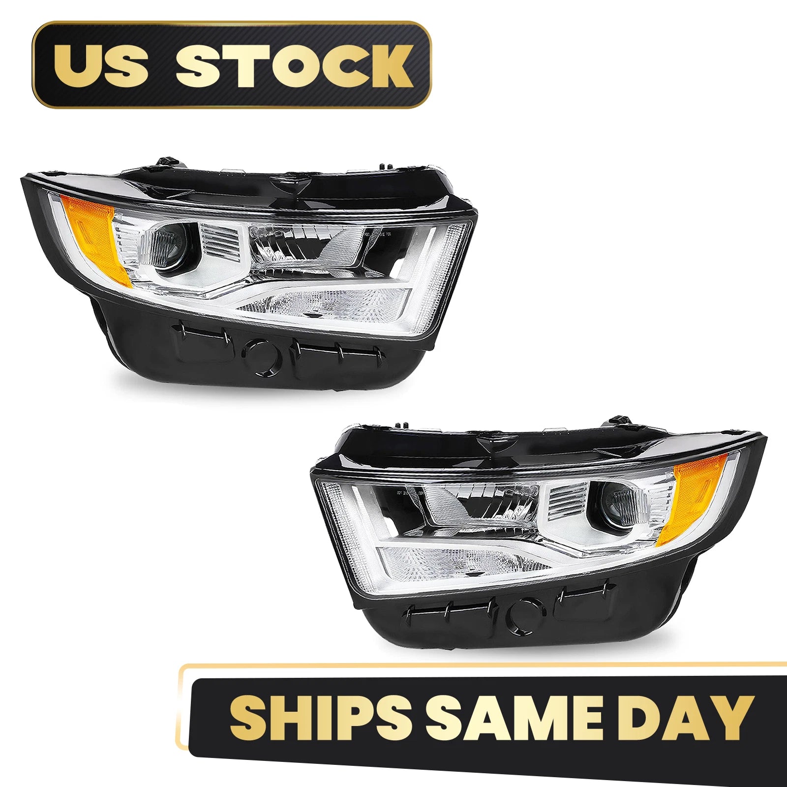 Halogen Headlight Set for Ford Edge SE/SEL (2015–2018) w/Bulb Chrome