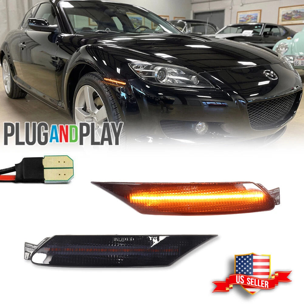 2X Smoked Amber LED Front Side Marker Lights for Mazda RX-8 (2004–2008)