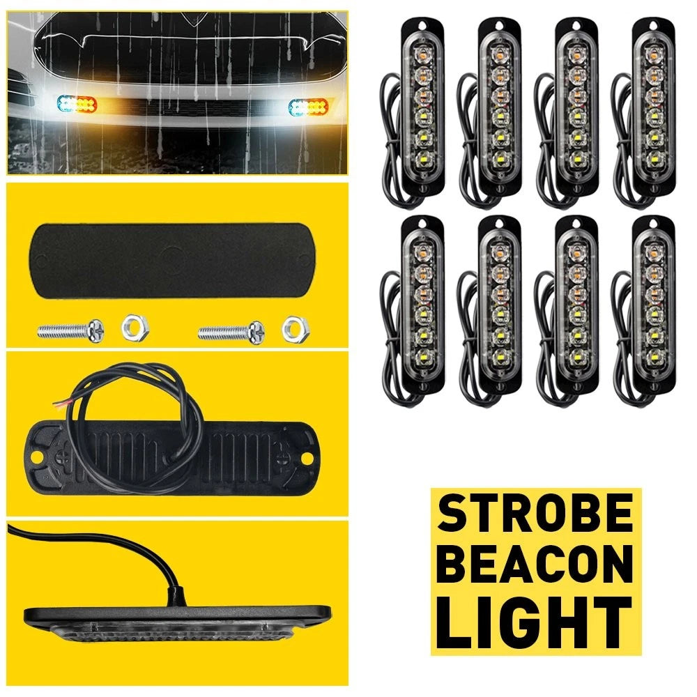 8X Amber/White 6LED Emergency Beacon Strobe Lamp for Truck (EXV)