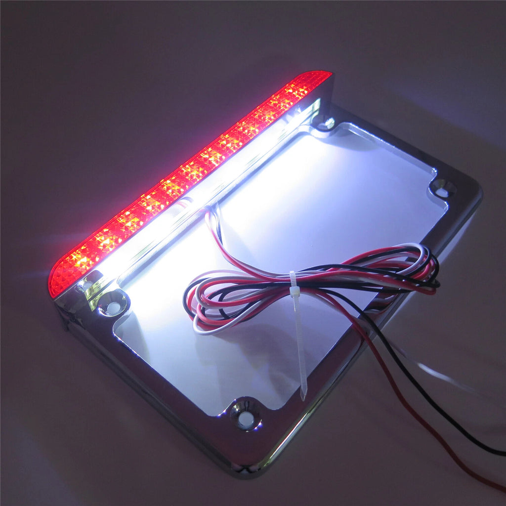 Chrome License Plate Frame with 6" LED for Honda/Suzuki/Yamaha/Kawasaki/Harley