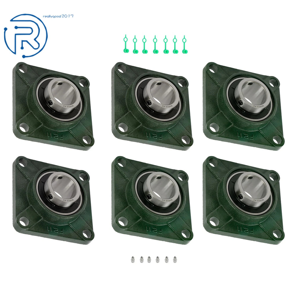 Set of 6 Pillow Block Flange Bearings for UCF211 (2" Bore)