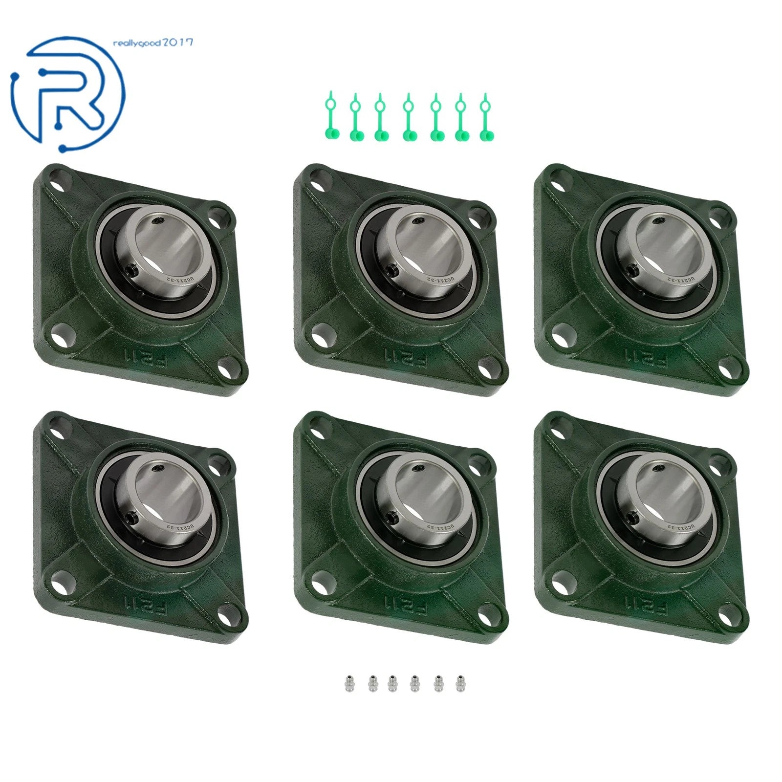 Set of 6 Pillow Block Flange Bearings for UCF211 (2" Bore)