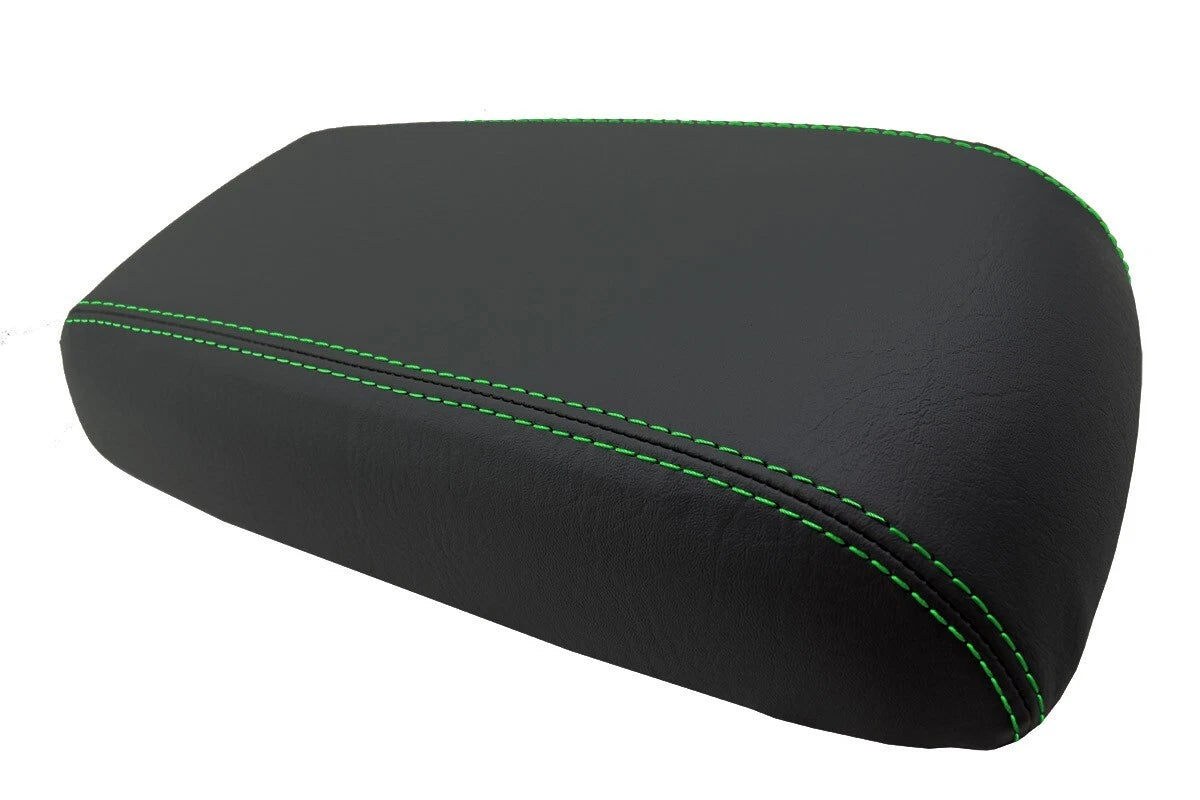 Leather Console Lid Armrest Cover for Ford Escape (2005–2007) Green Stitch