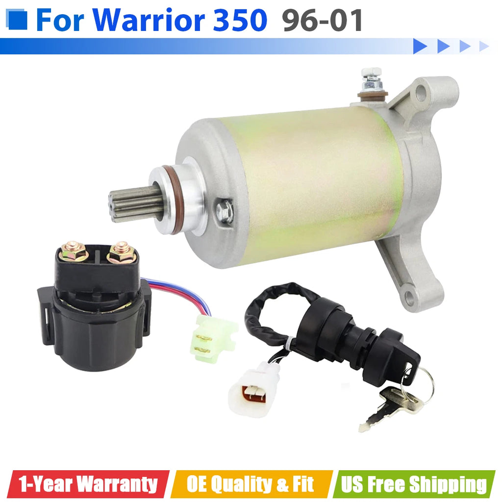 Starter for Yamaha Warrior 350 YFM350 (1996–2001) with Relay & Key Switch
