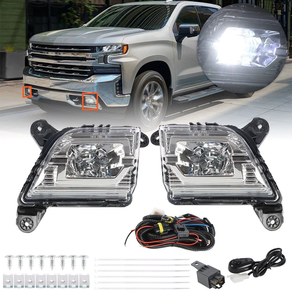 Front Bumper Fog Lights with Switch & Wiring for Chevy Silverado 1500 (2019–2020)
