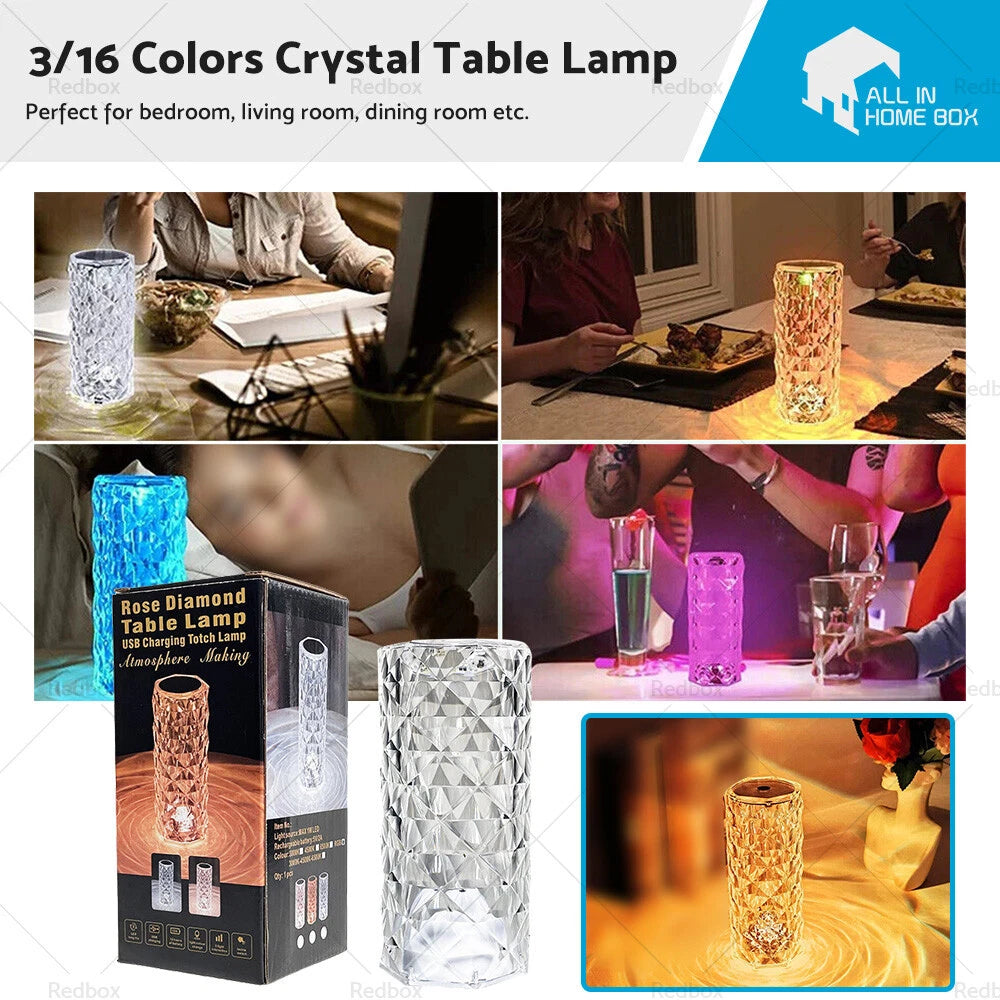 Crystal Table Lamp for USB 3/16 Color LED