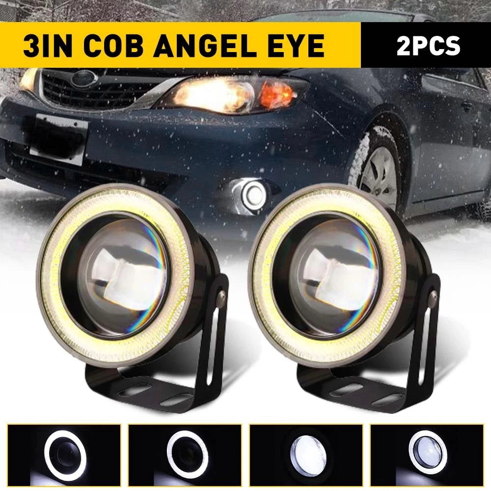 2X 3" COB LED Fog Light Projector Angel Eye Halo Ring for EXV