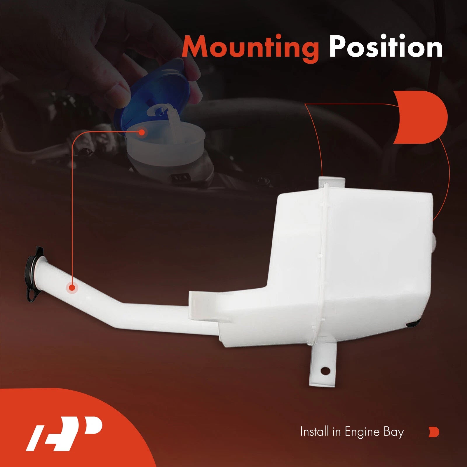 Windshield Washer Reservoir Tank with Cap for Ford Mustang (2005–2009)