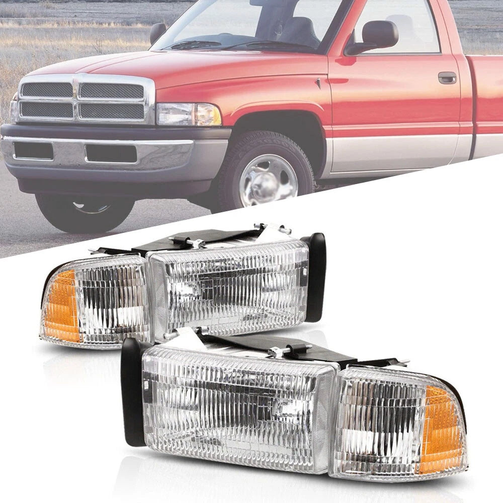 Set of 2 Chrome Headlights for Dodge Ram 1500 2500 3500 (1994–2002)