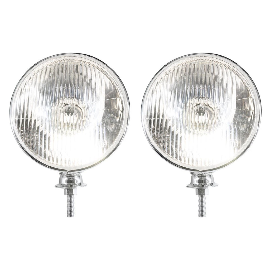 7 Inch Chrome Dietz Style Headlight Pair with Flat H4 Bulb for 12V (—)