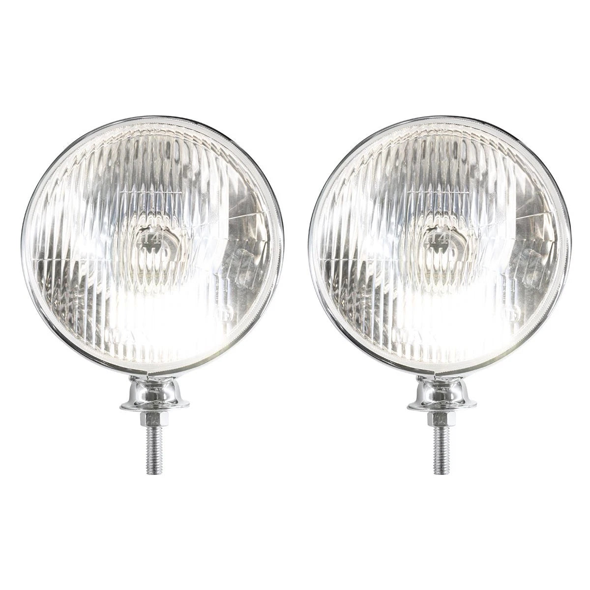 7 Inch Chrome Dietz Style Headlight Pair with Flat H4 Bulb for 12V (—)