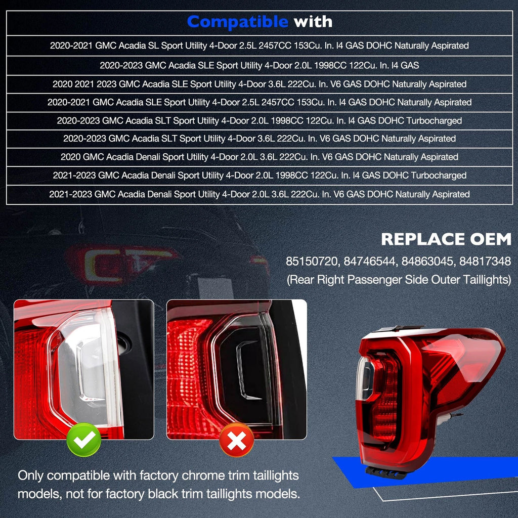 LED Tail Light Brake Lamp for GMC Acadia (2020-2023) Passenger Side