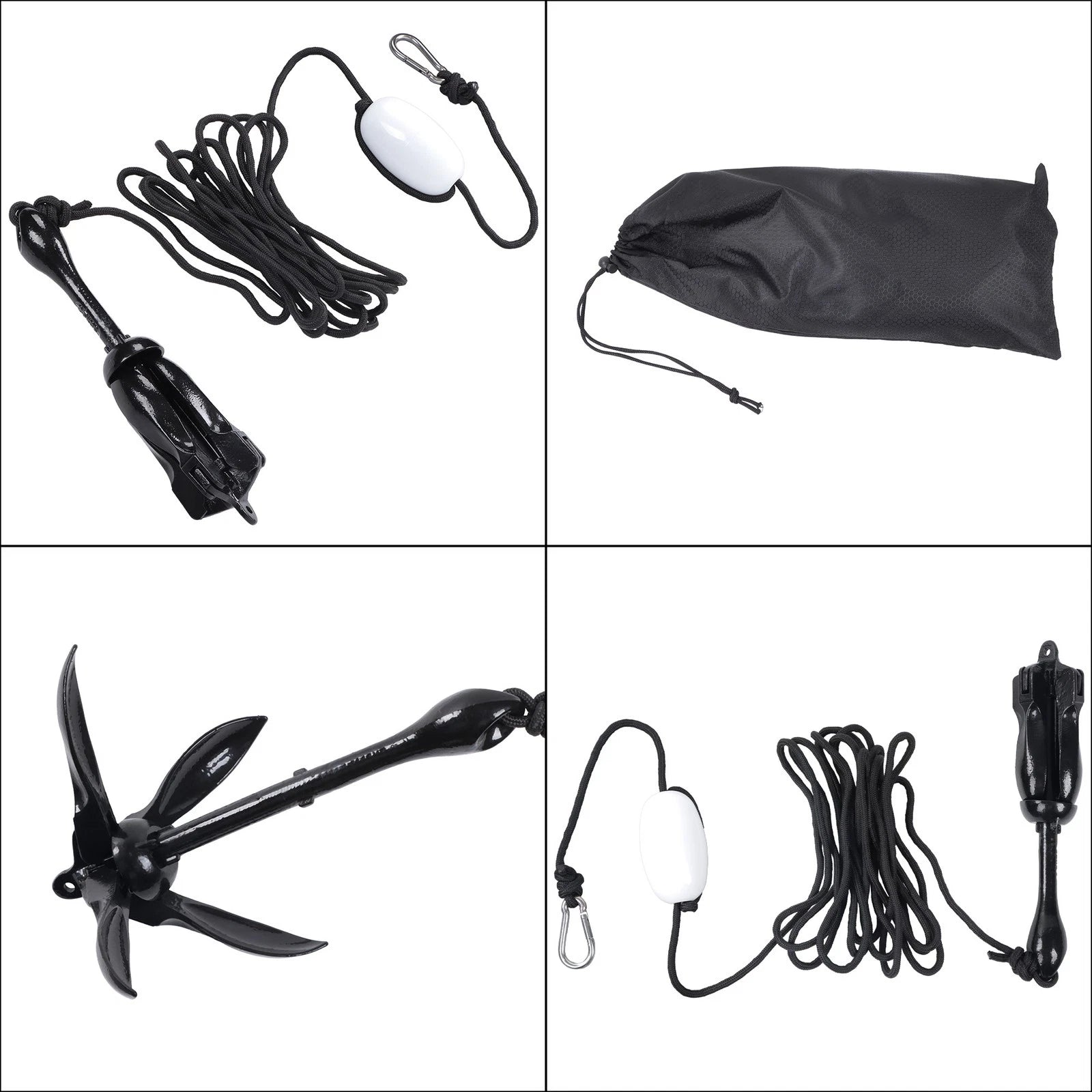 Set of 2 Black Folding Anchors for PWC Canoe Jet Ski