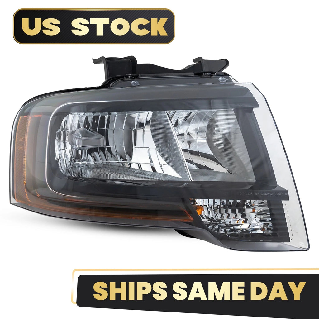 Halogen Headlight for Ford Expedition (2015–2017) - Right, Bulb Reflector, Black