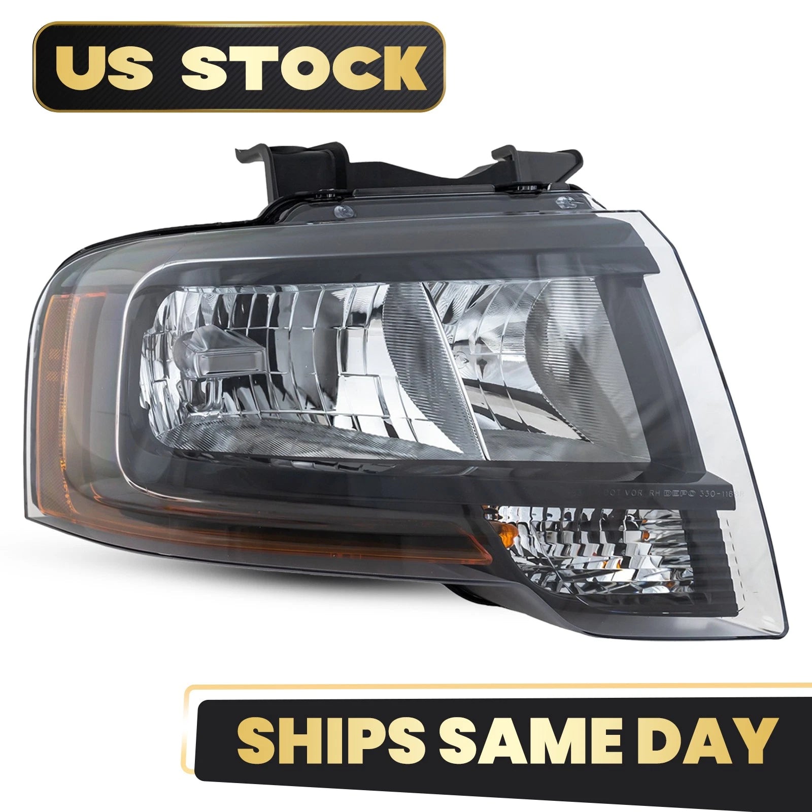 Halogen Headlight for Ford Expedition (2015–2017) - Right, Bulb Reflector, Black