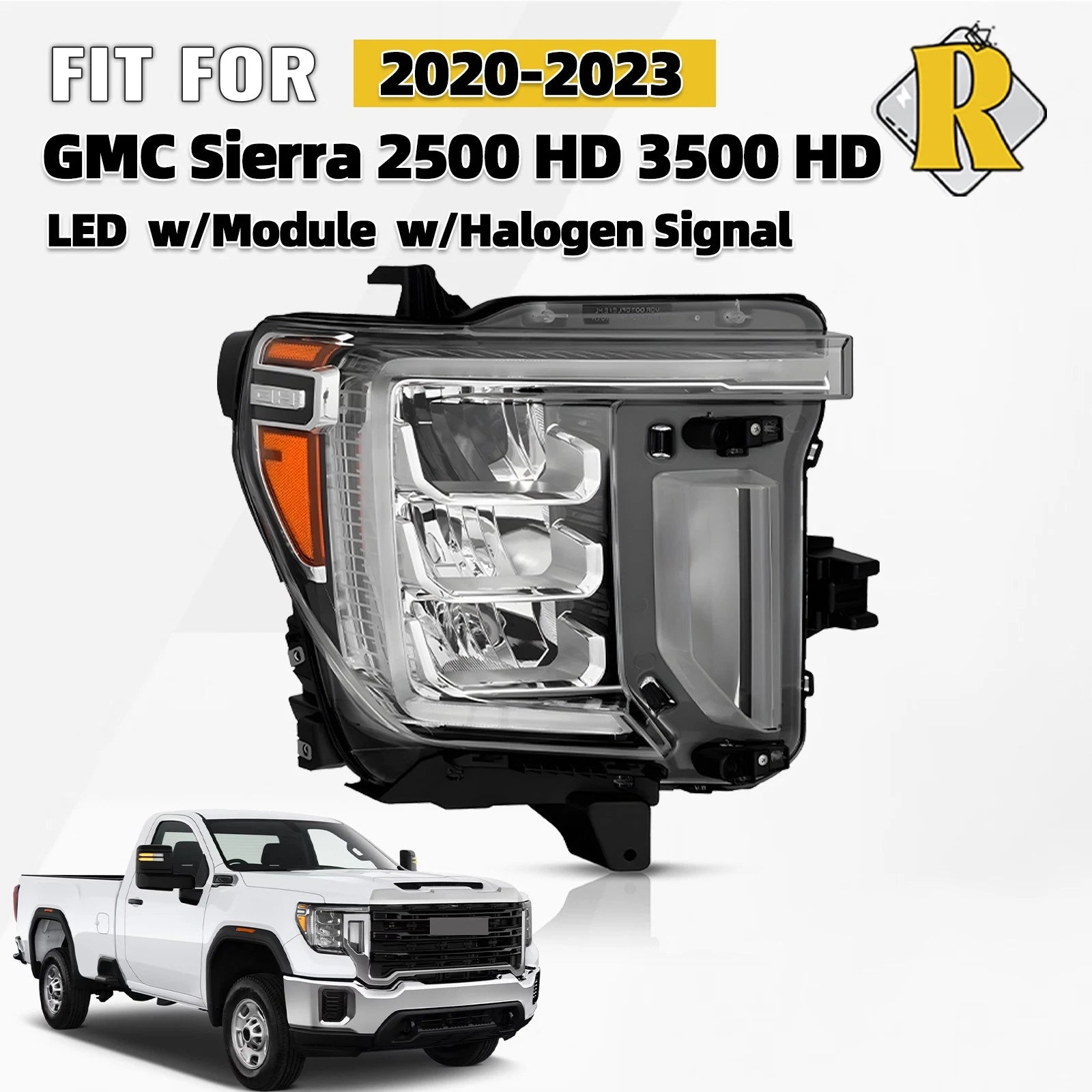 LED Headlight for GMC Sierra 2500 HD (2020–2023) w/ Halogen Signal Right