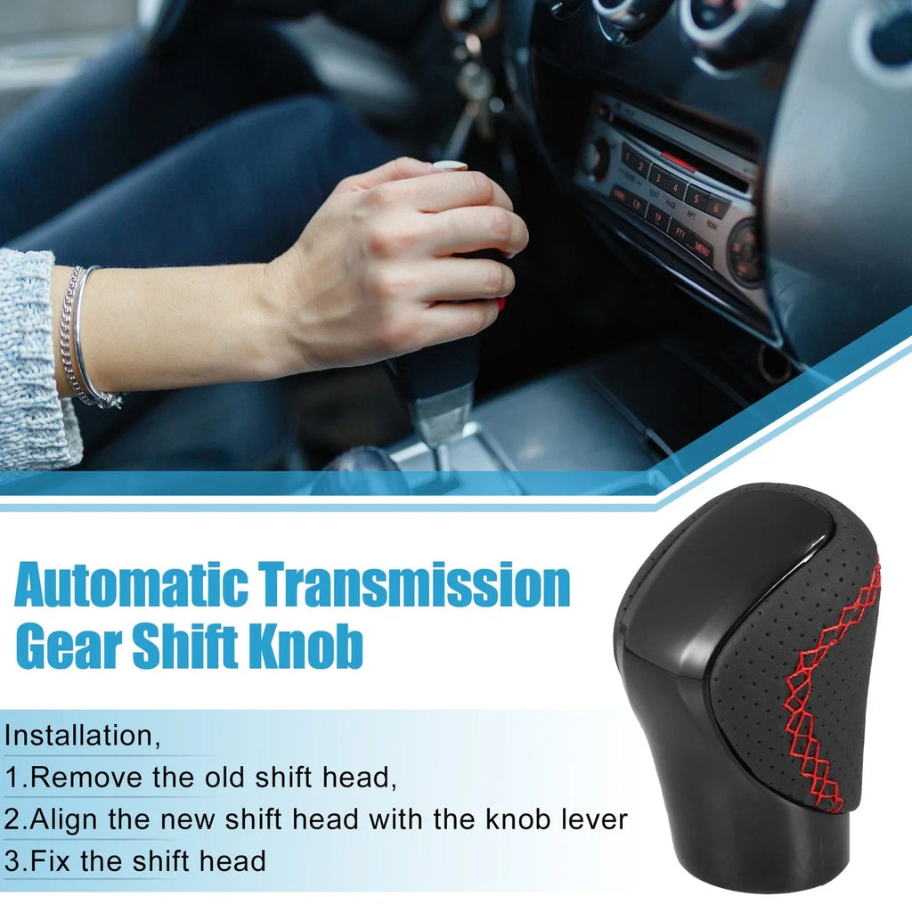 Gear Shift Knob for Lexus - Black Faux Leather with Red Thread