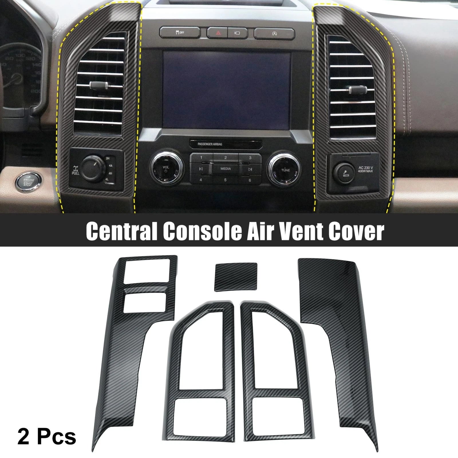 2X Carbon Fiber Pattern Central Console Air Vent Cover for Ford F-150 (2015–2019)
