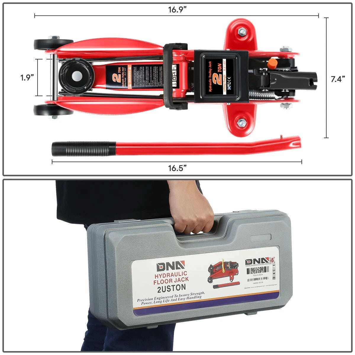 2 Ton Hydraulic Floor Jack for (5.1-13 in, 4000 lbs Capacity)