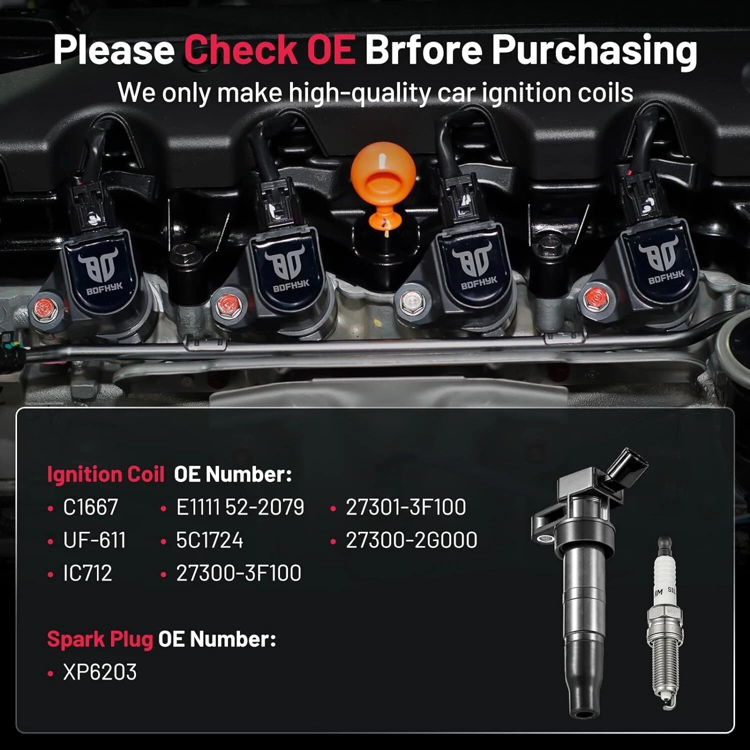 Spark Plug and Ignition Coil Set for 2011-2013 Kia Sorento 2.4L (4-Pack)