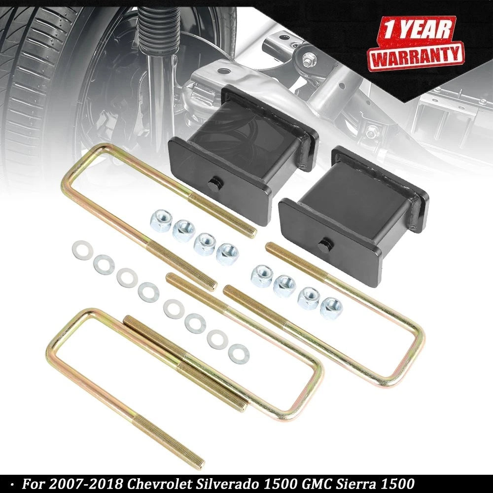 4" Rear Lift Blocks Kit with Ubolts for Chevy Silverado GMC 1500 (2007–2018)