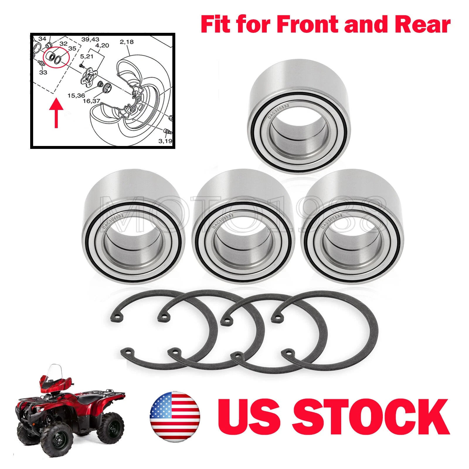 Set of 4 Wheel Bearings for Yamaha Kodiak 700 (2016–2023)