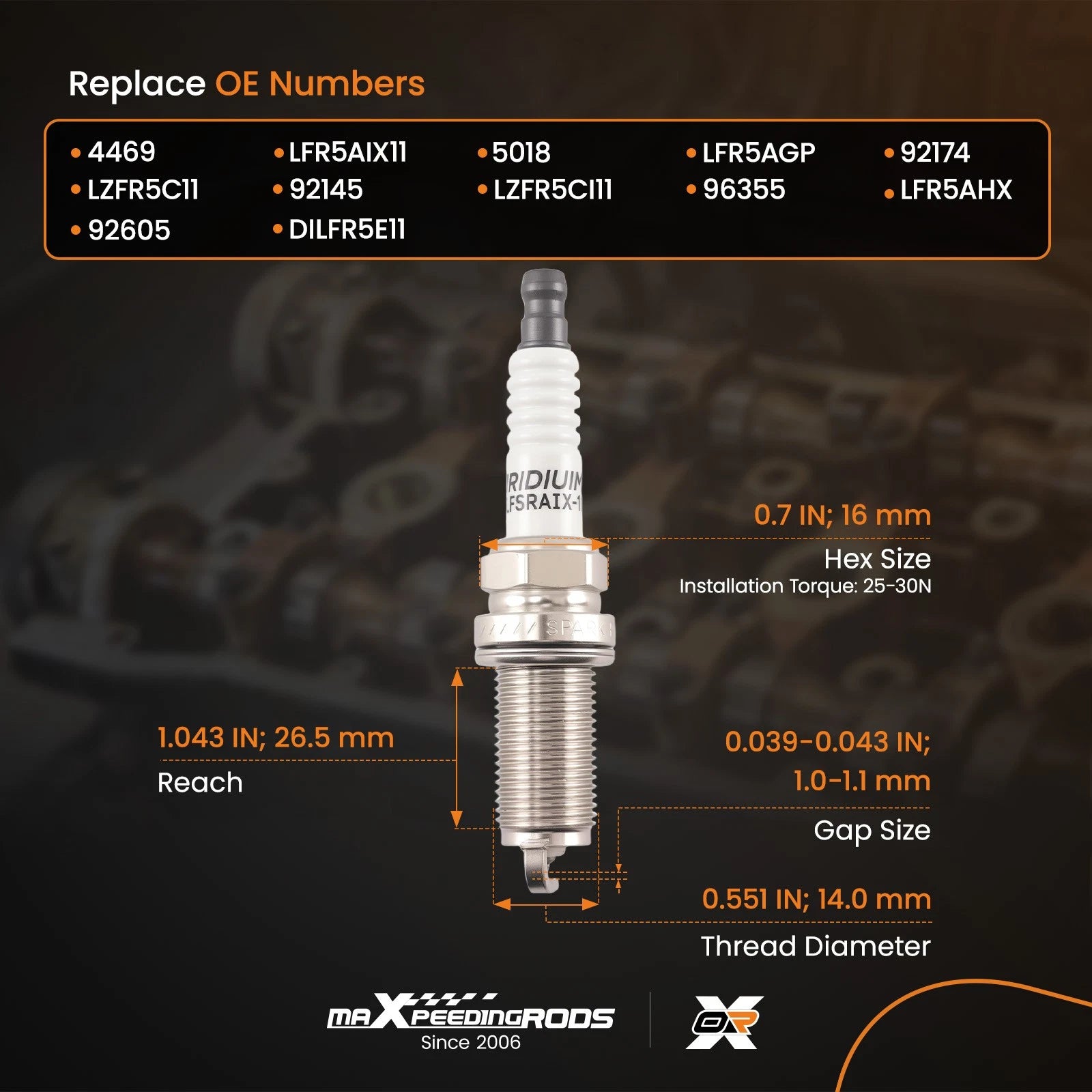8pc Iridium Spark Plugs for Dodge Challenger/Charger 5.7L (2008–2023) LFR5AIX-11 V8