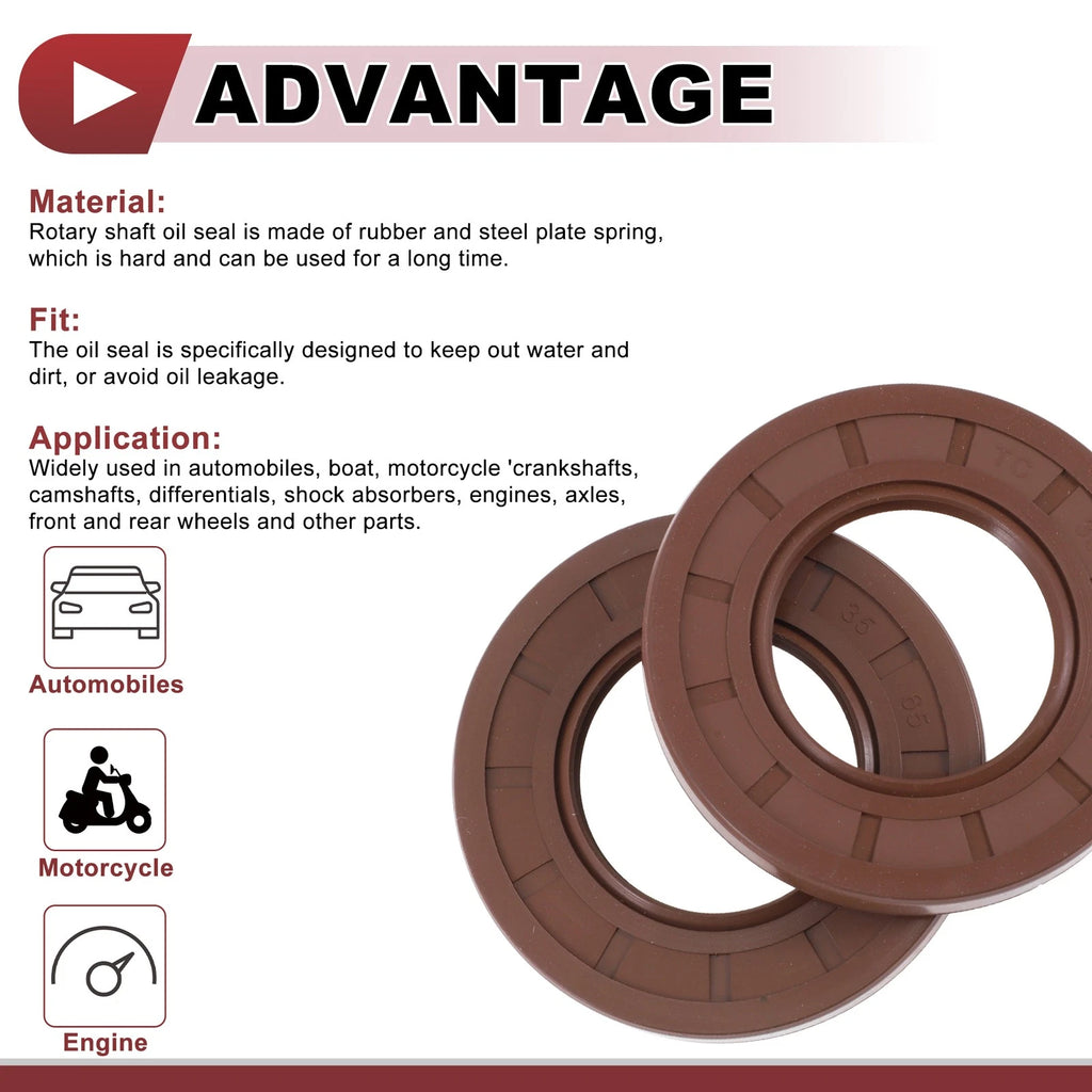 2X Oil Seal Rotary Shaft Seal FKM Rubber 35x65x7mm for Various Models 