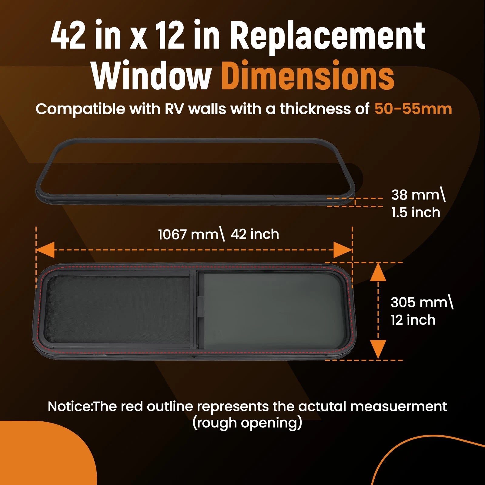 42" x 12" RV Camper Window for RV/Camper/Trailer/Cargo/Food Truck