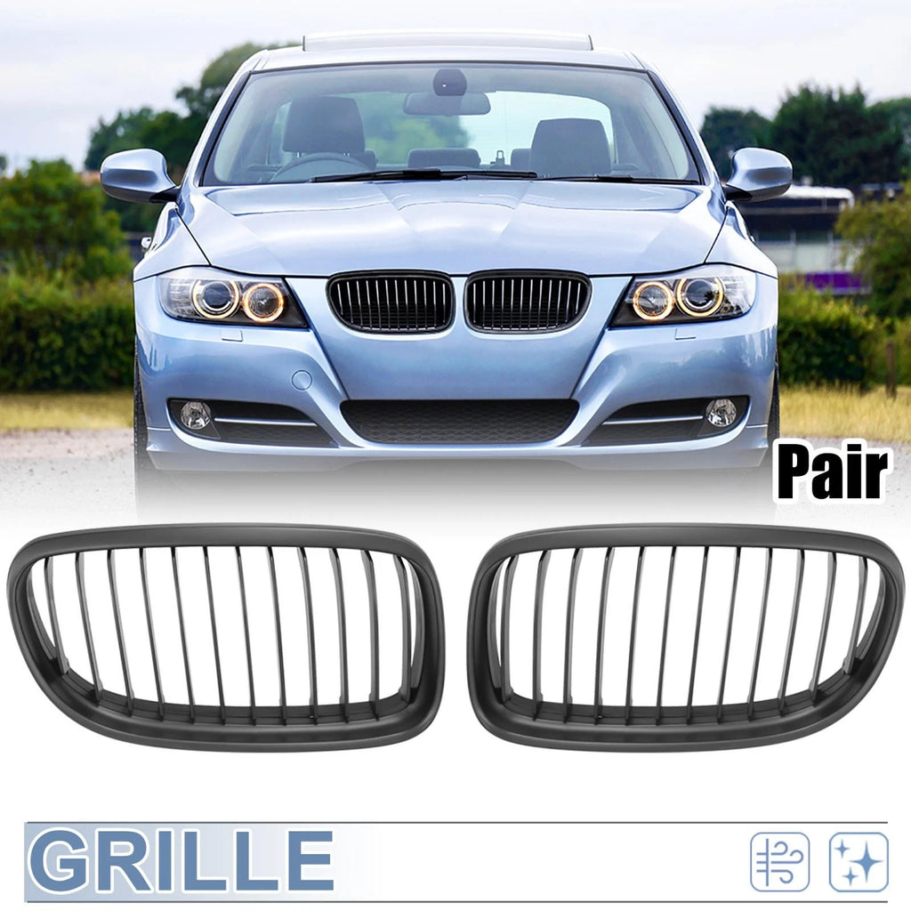 Pair Front Grille Matte Black Hood Kidney Grill for BMW E90 E91 (2009–2011)