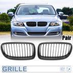 Pair Front Grille Matte Black Hood Kidney Grill for BMW E90 E91 (2009–2011)