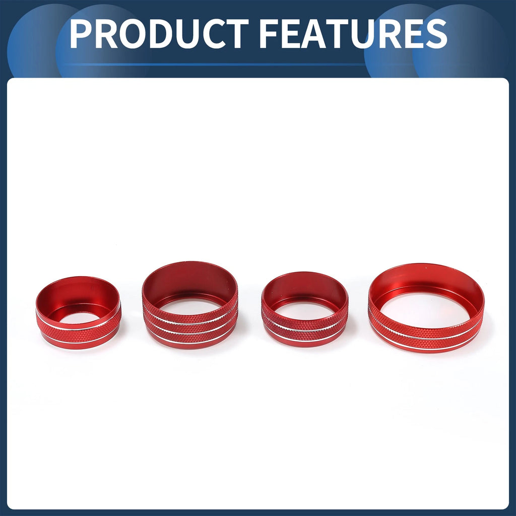 Set of 7 AC Media 4WD Headlight Switch Knob Cover Ring for GMC Canyon (2015–2022) Red