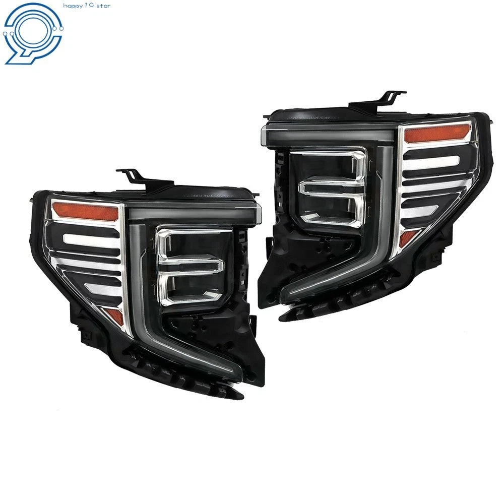 Set of 2 Full LED Headlights for GMC Sierra 1500 SLT (2022–2024) Chrome Trim