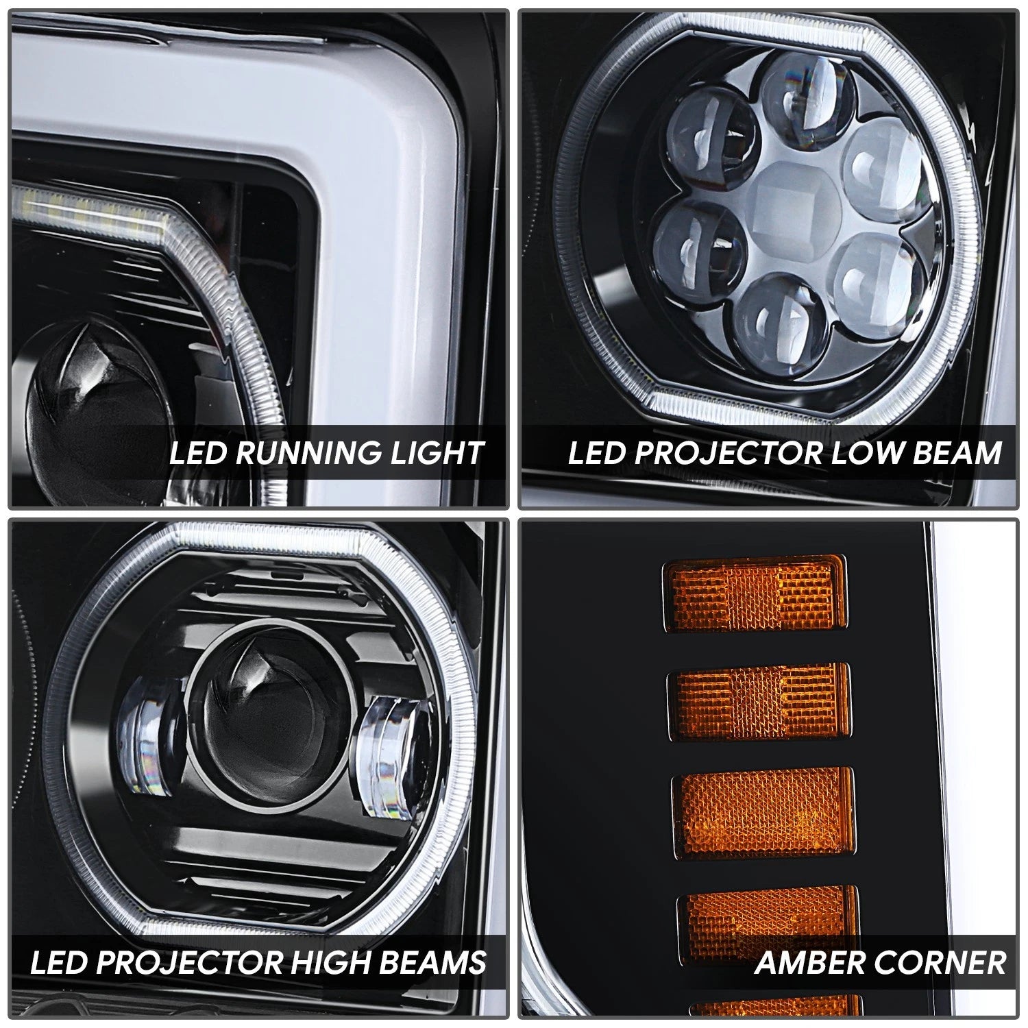 Sequential LED Light Bar Projector Headlights for Ford F250 SD (2017–2019)