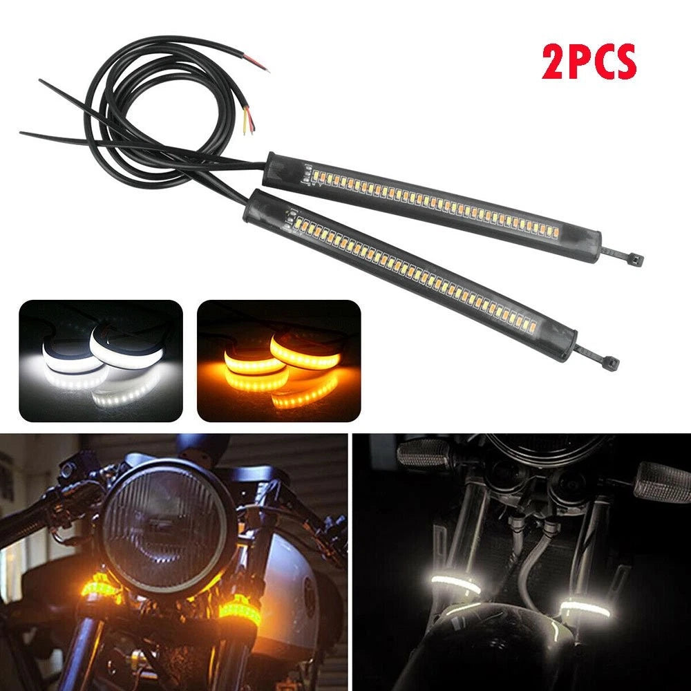 2X Amber LED Turn Signal Strip Lights for Most Motorcycles (Universal)