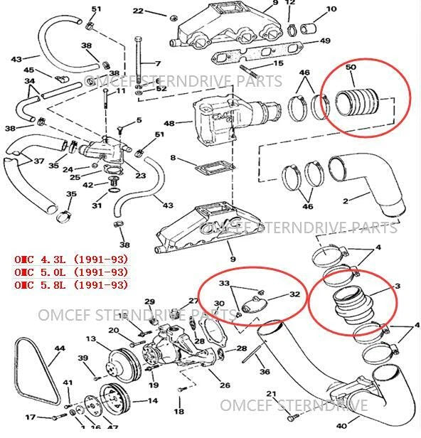 Elbow Exhaust Hose for OMC Sterndrive Volvo Penta 4.3/5.0/5.7/5.8/7.4/7.5/8.2 (1990–2023)