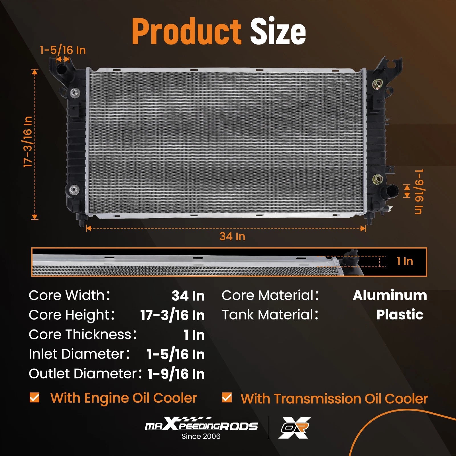 Radiator for Cadillac Escalade, Chevrolet Silverado 1500 (2016-2018)