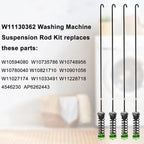 4PCS Washer Suspension Rod Kit for Whirlpool Washing Machine (W11130362, W10594080)