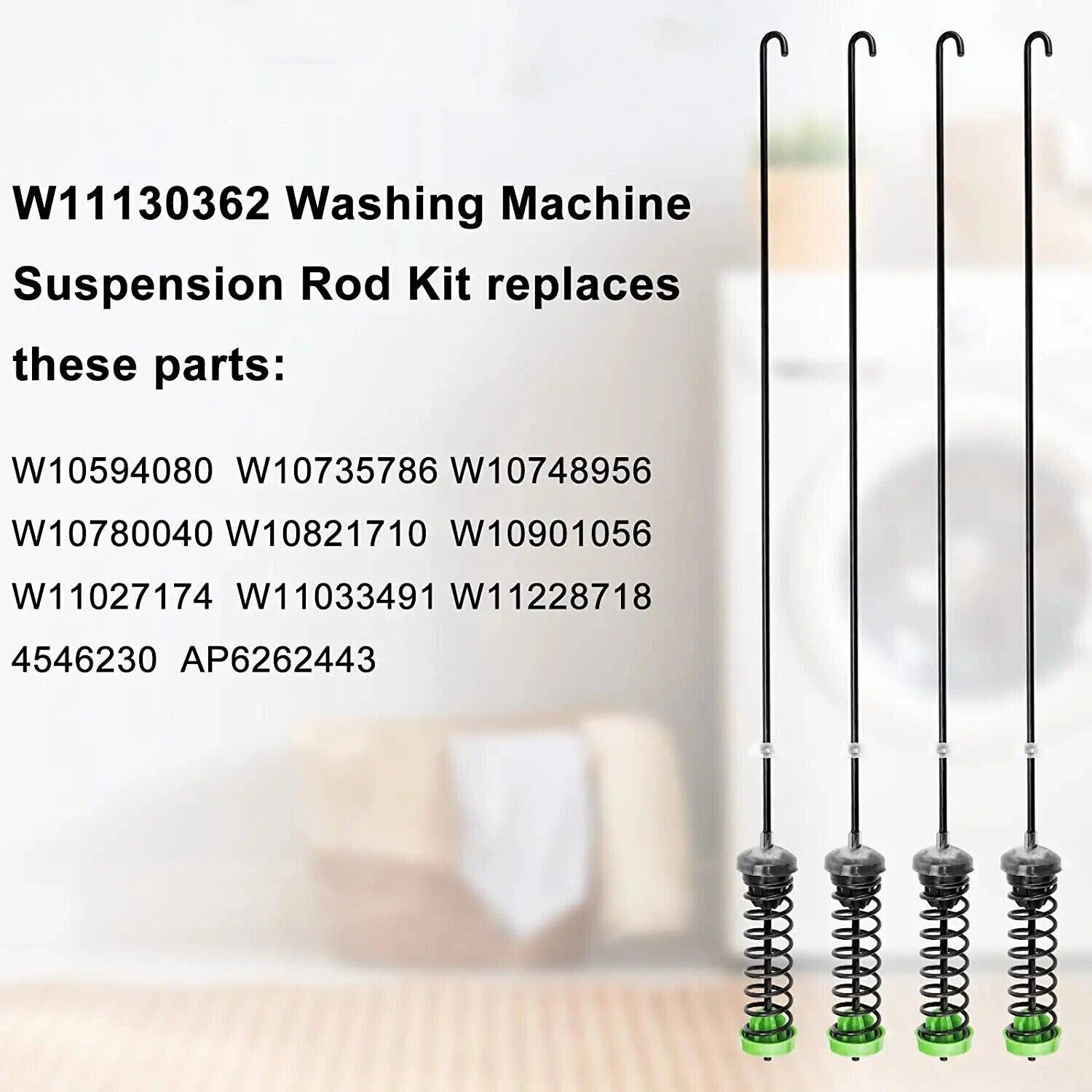 4PCS Washer Suspension Rod Kit for Whirlpool Washing Machine (W11130362, W10594080)