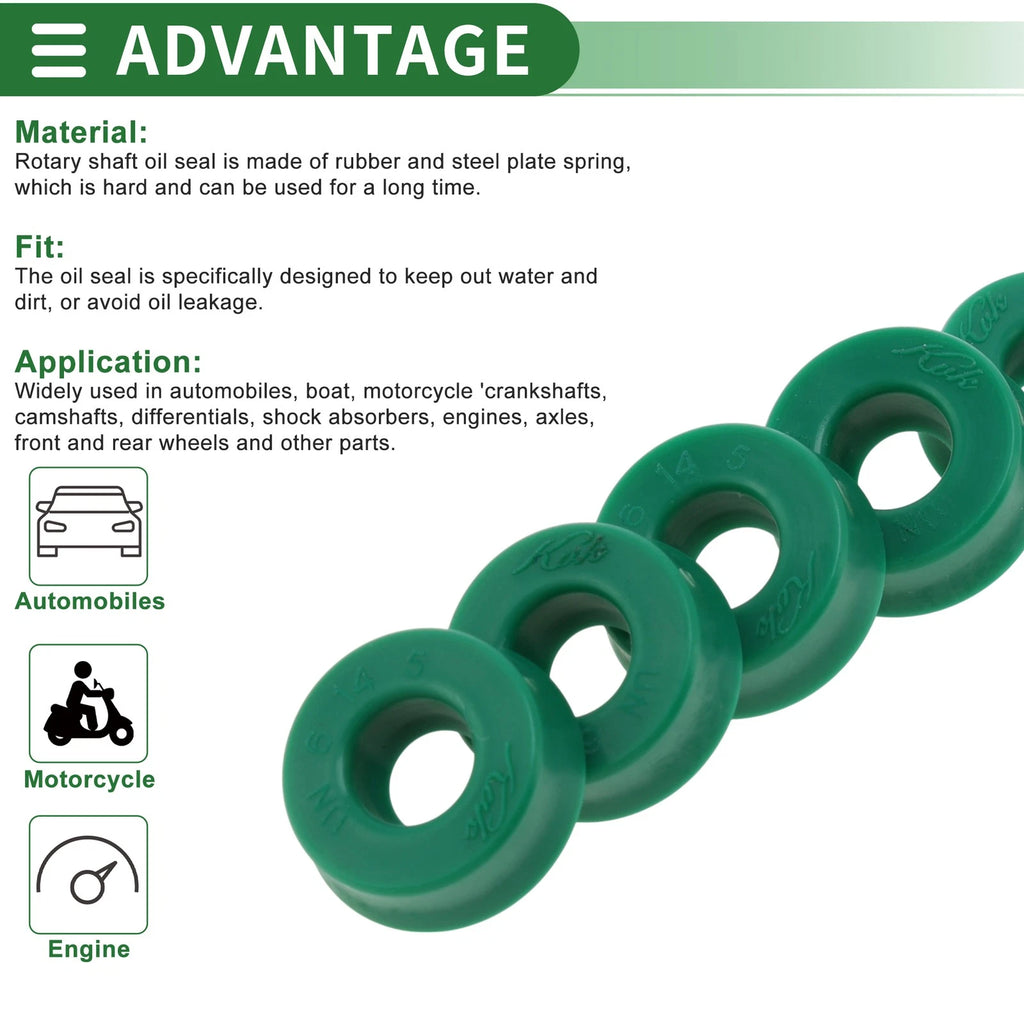 Set of 5 Oil Seal Rotary Shaft Seal 6x14x5mm High Pressure Green for Various Models