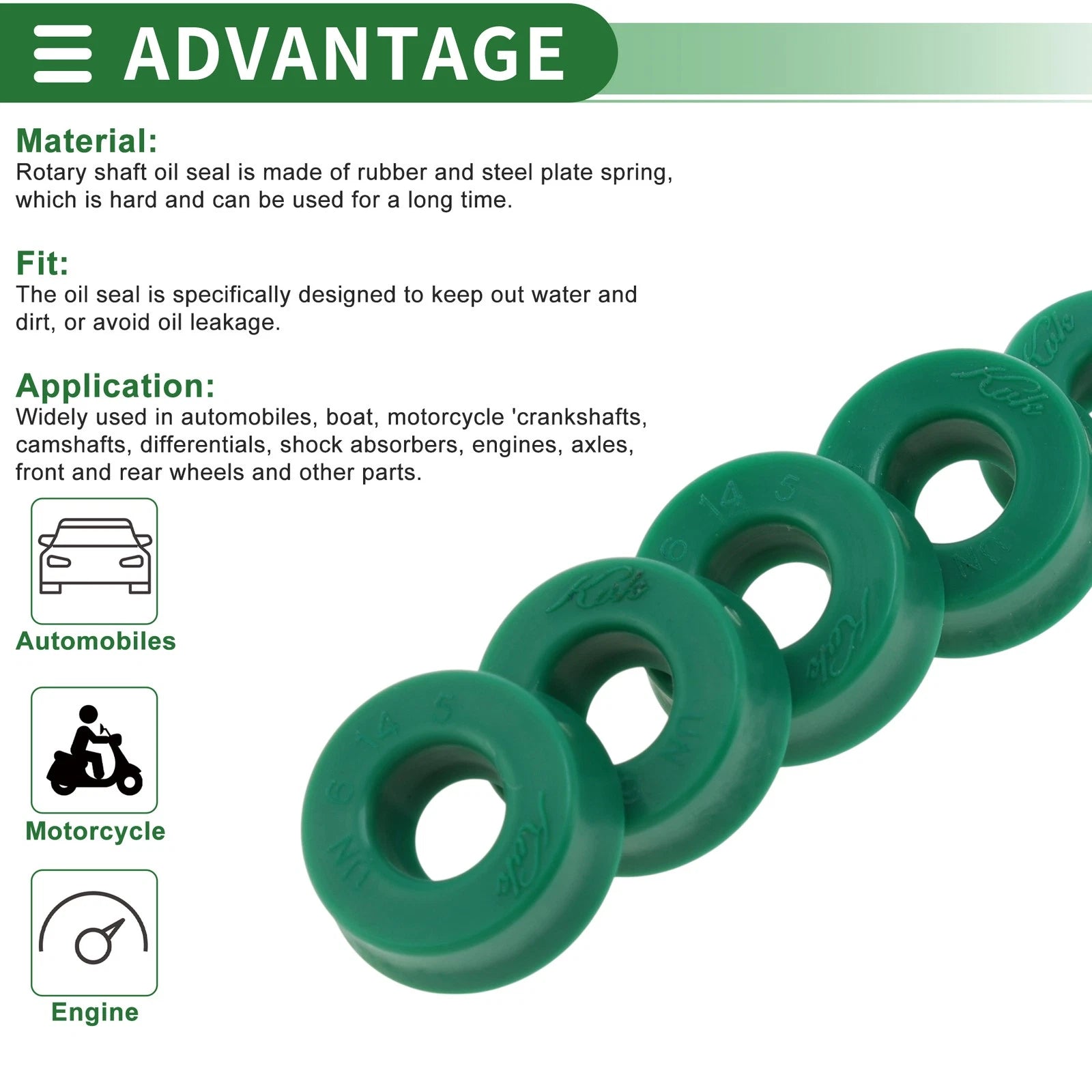 Set of 5 Oil Seal Rotary Shaft Seal 6x14x5mm High Pressure Green for Various Models