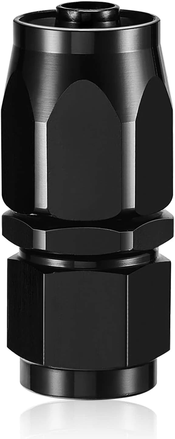 AN8 Straight Swivel Hose End Fitting for Fuel Lines - Black Aluminum Seal