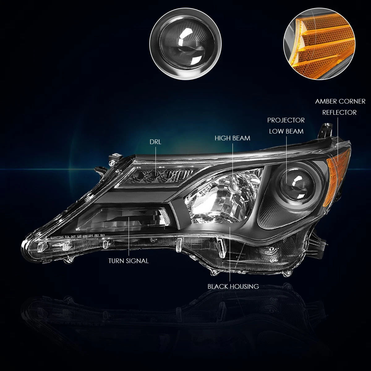 Projector Headlight for Toyota RAV4 (2013–2015) OE Replacement Black Housing