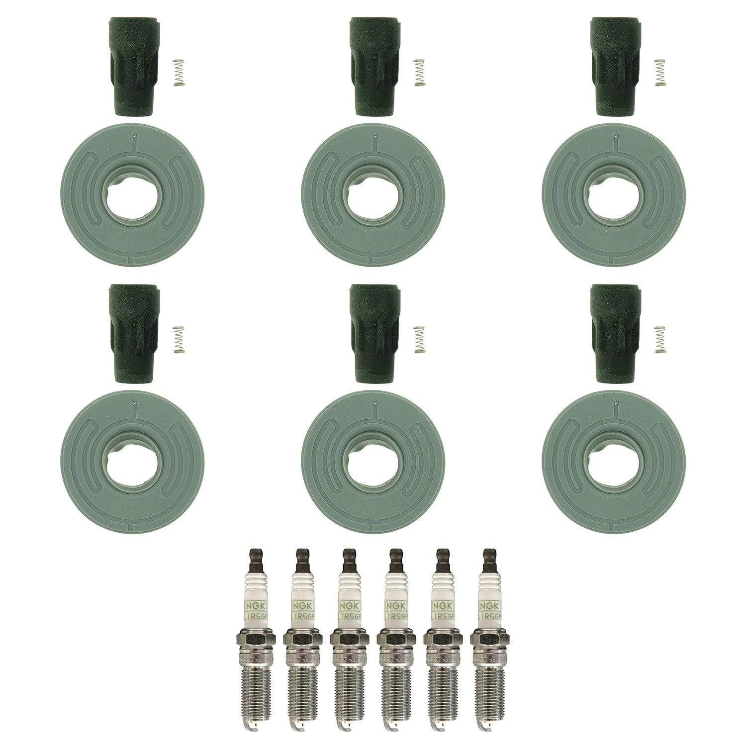 Set of 6 NGK G-Power Platinum Spark Plugs & Coil Boots for Ford Edge Flex Fusion