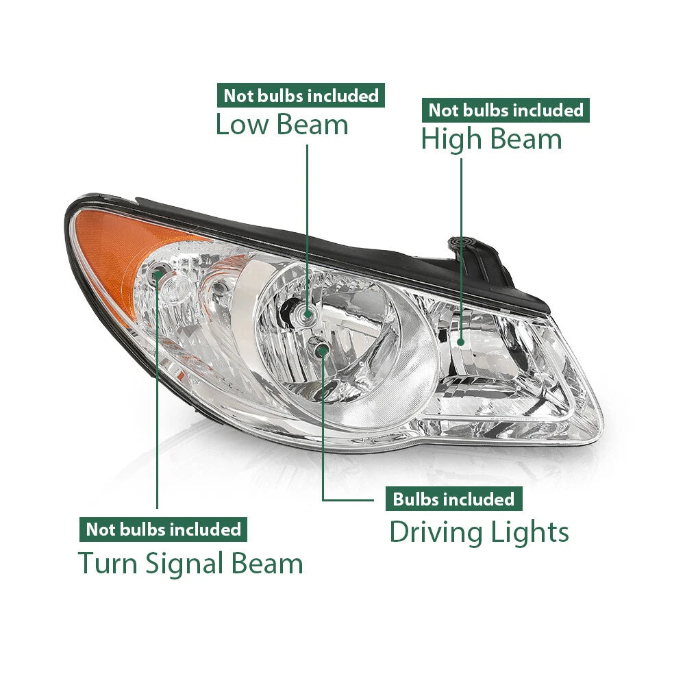 Clear Chrome Headlight Assembly for Hyundai Elantra (2007–2010)
