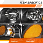 Pair of Black Housing Amber Corner Signal Headlights for Chevy Impala (2000–2005)
