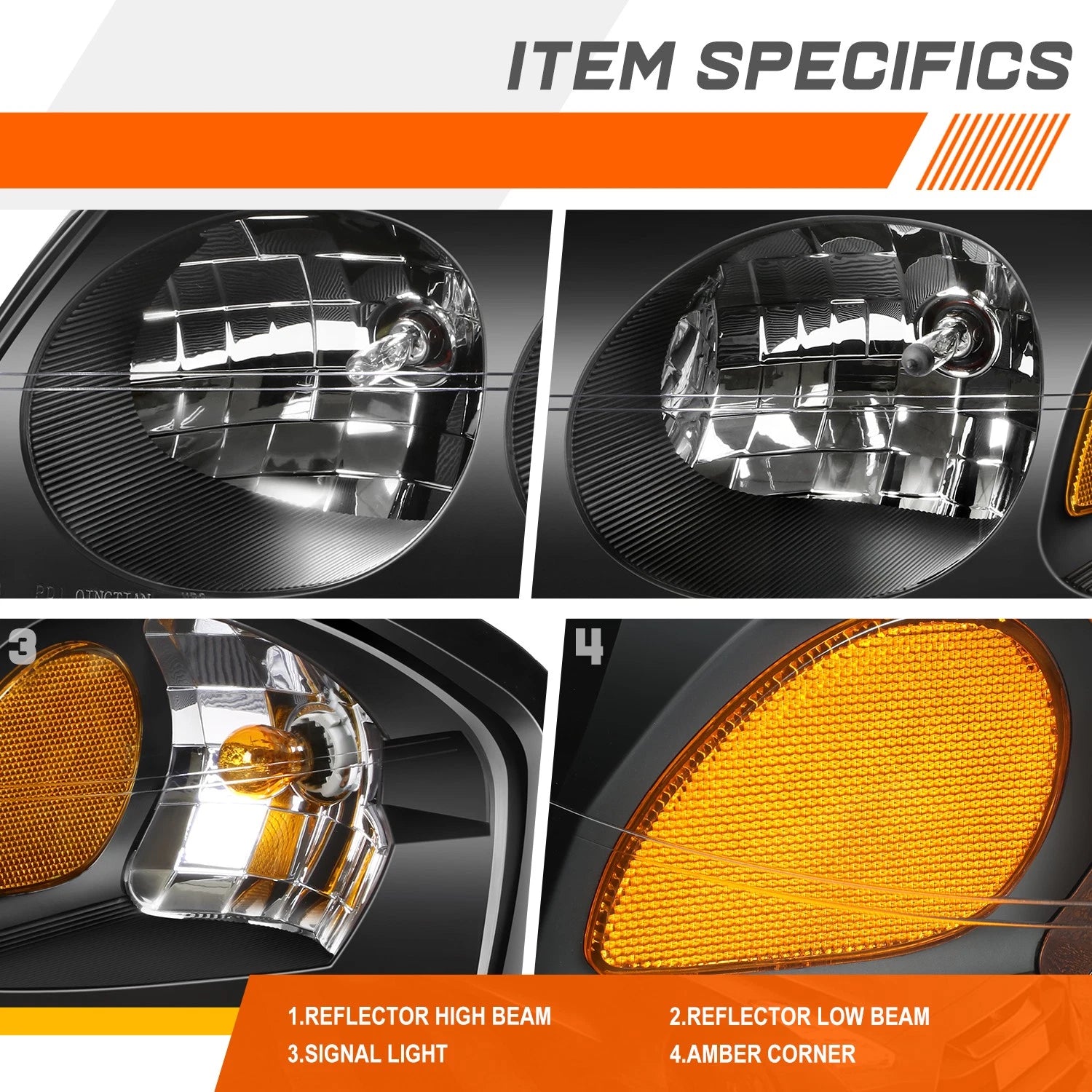 Pair of Black Housing Amber Corner Signal Headlights for Chevy Impala (2000–2005)