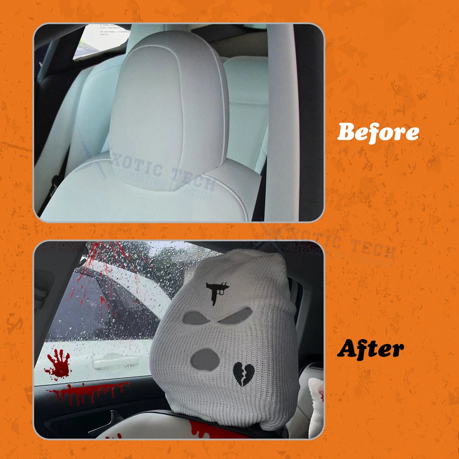 Universal Fit White Face Balaclava Scary Villain Mask Headrest Cover (Proctor)
