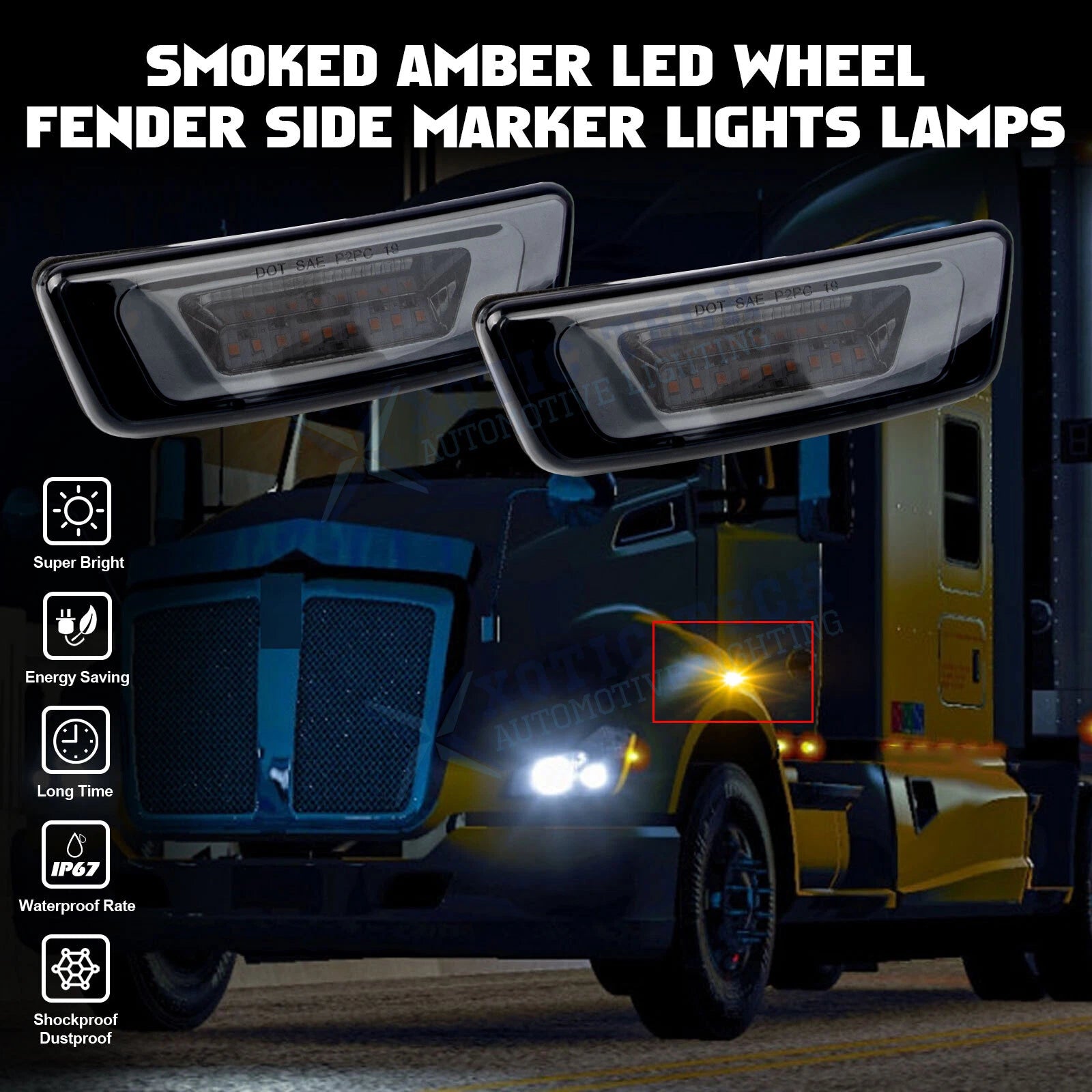 Smoked Amber LED Indicator Side Marker Light for Kenworth T680 (2018-2025)