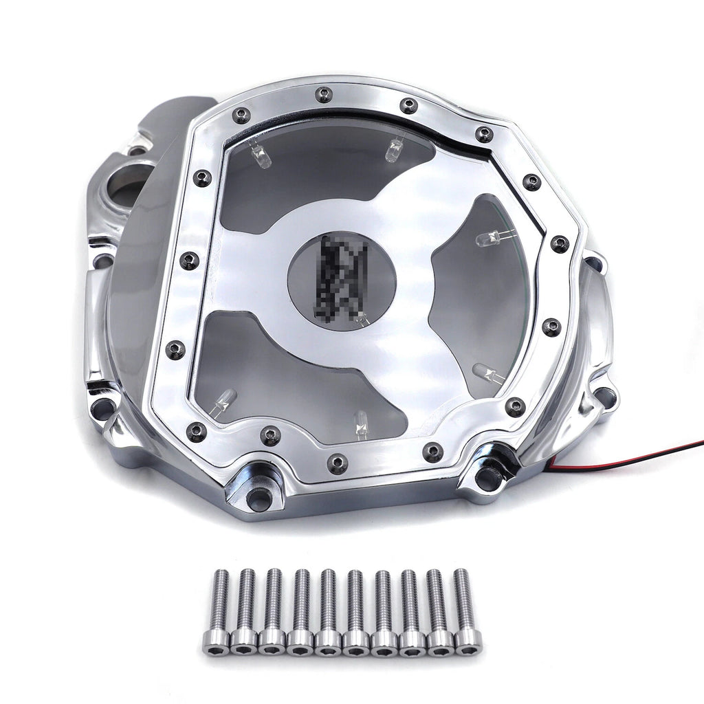 Blue LED Chrome Engine Clutch Cover for Suzuki GSXR 600 750 1000 (2001–2005)